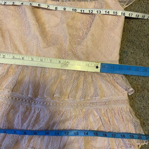 Adrianna Papell Dress Sz8 Pink Lace Fit and Flare Mini Layer Ruffle Fairy Formal - Picture 3 of 10